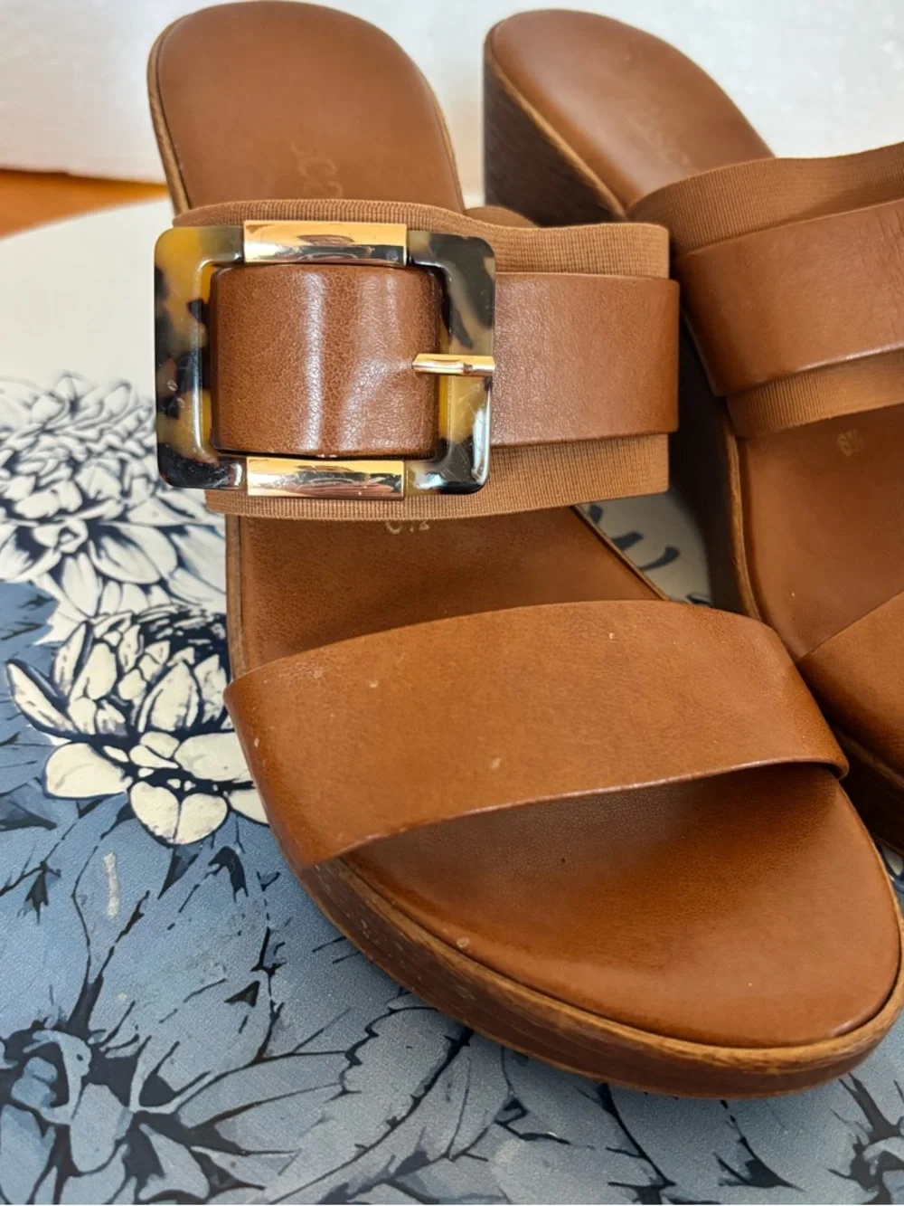 Toscanella Brown Leather Wedge Sandals Size 6.5 Made in Italy